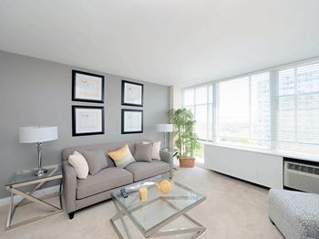 Large Windows in living rooms, at Prairie Shores, Chicago, 60616